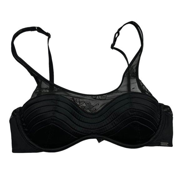 Clavin Klein Bra Womens 34B Black Bandeau Lace Adjustable Straps Lightly Padded - Picture 1 of 9